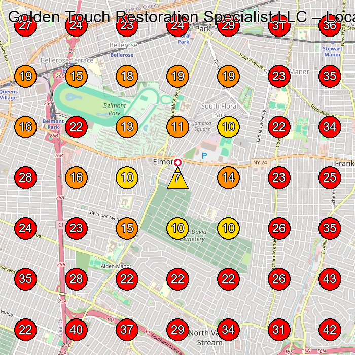 Golden Touch Restoration Specialist LLC GeoGrid visibility map for Water Damage Restoration Service in Queens